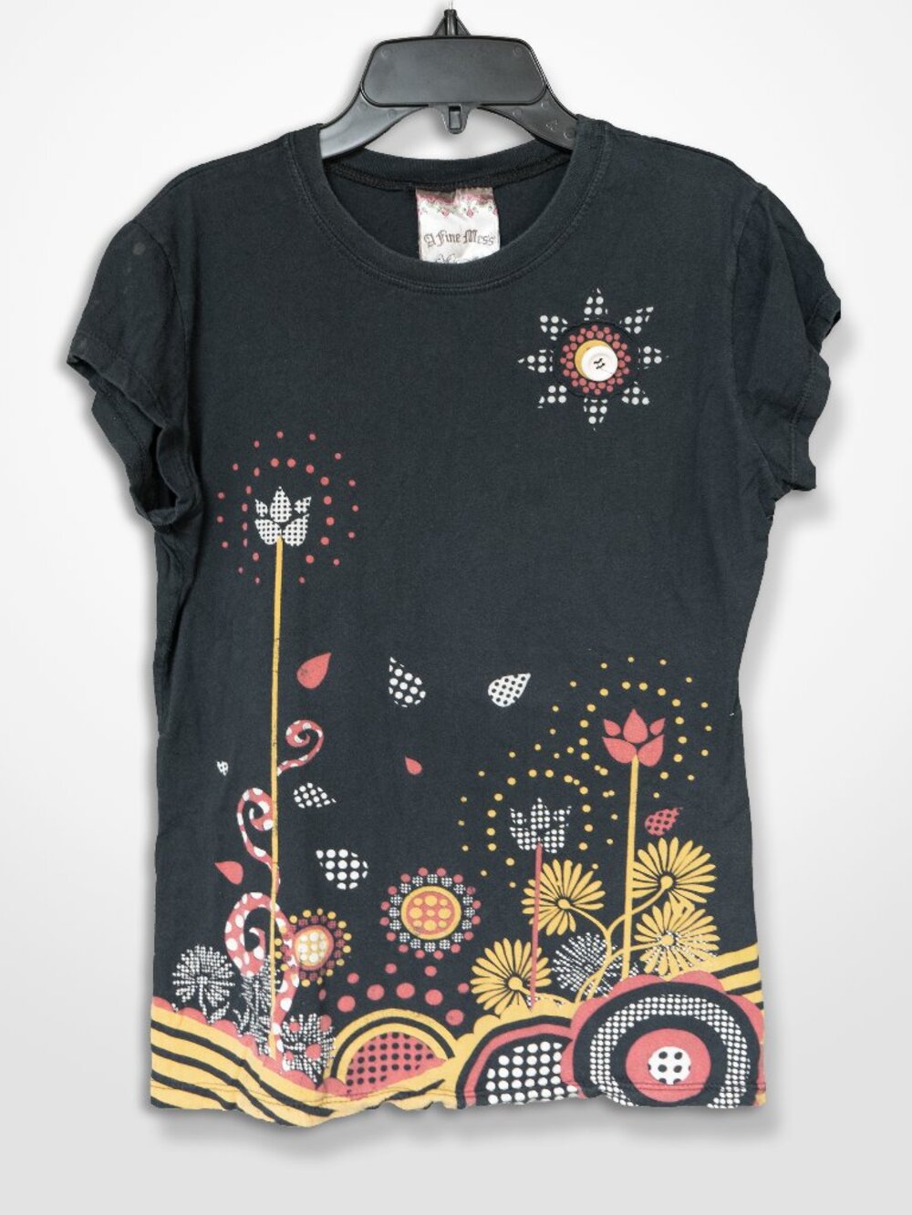 Vintage Y2K Tee A Fine Mess Goth Emo Floral Whimsical Cap Sleeve Cotton Top